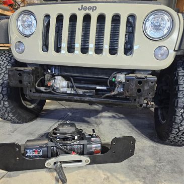 Jeep front end prepared for custom steel bumper fabrication